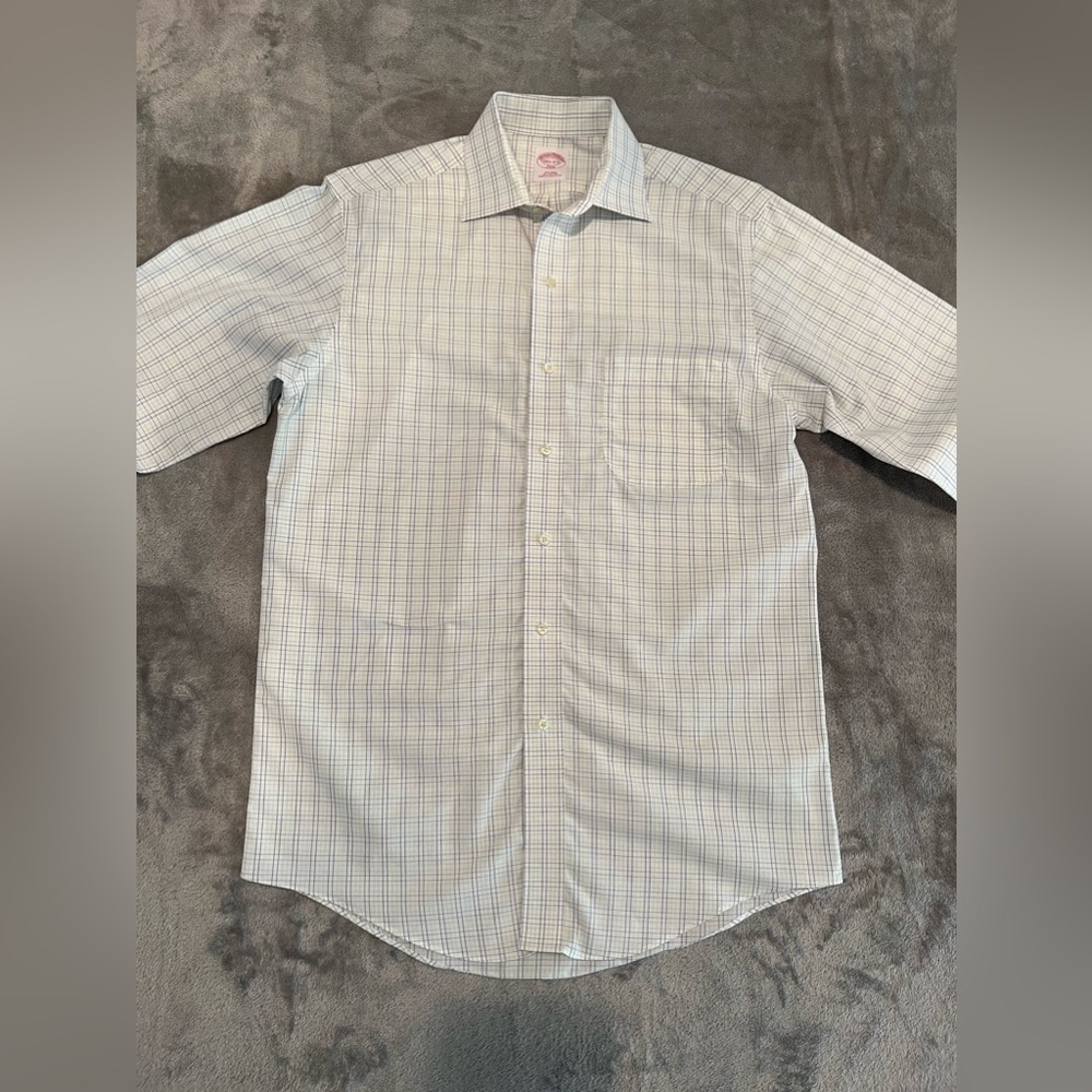 Brooks Brothers Shirt Men’s‎ 14.5 White Windowpane Blue Green Gray Long Sleeve